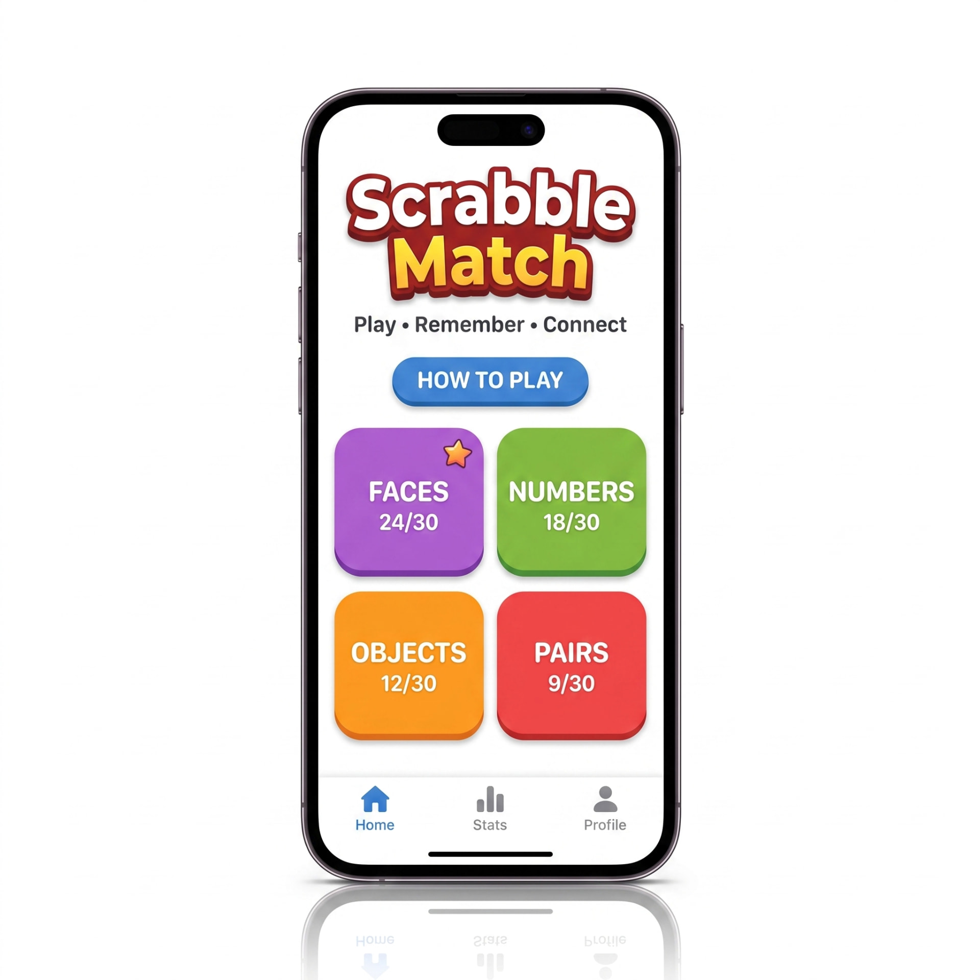 Scrabble Match app menu on a phone