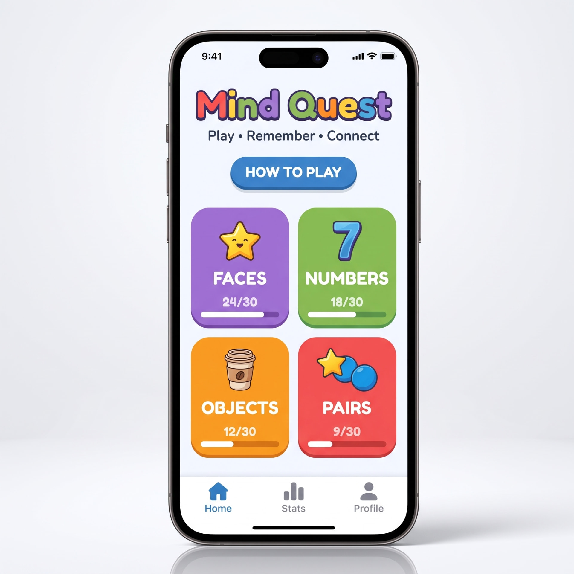 Memory Quest app menu on a phone